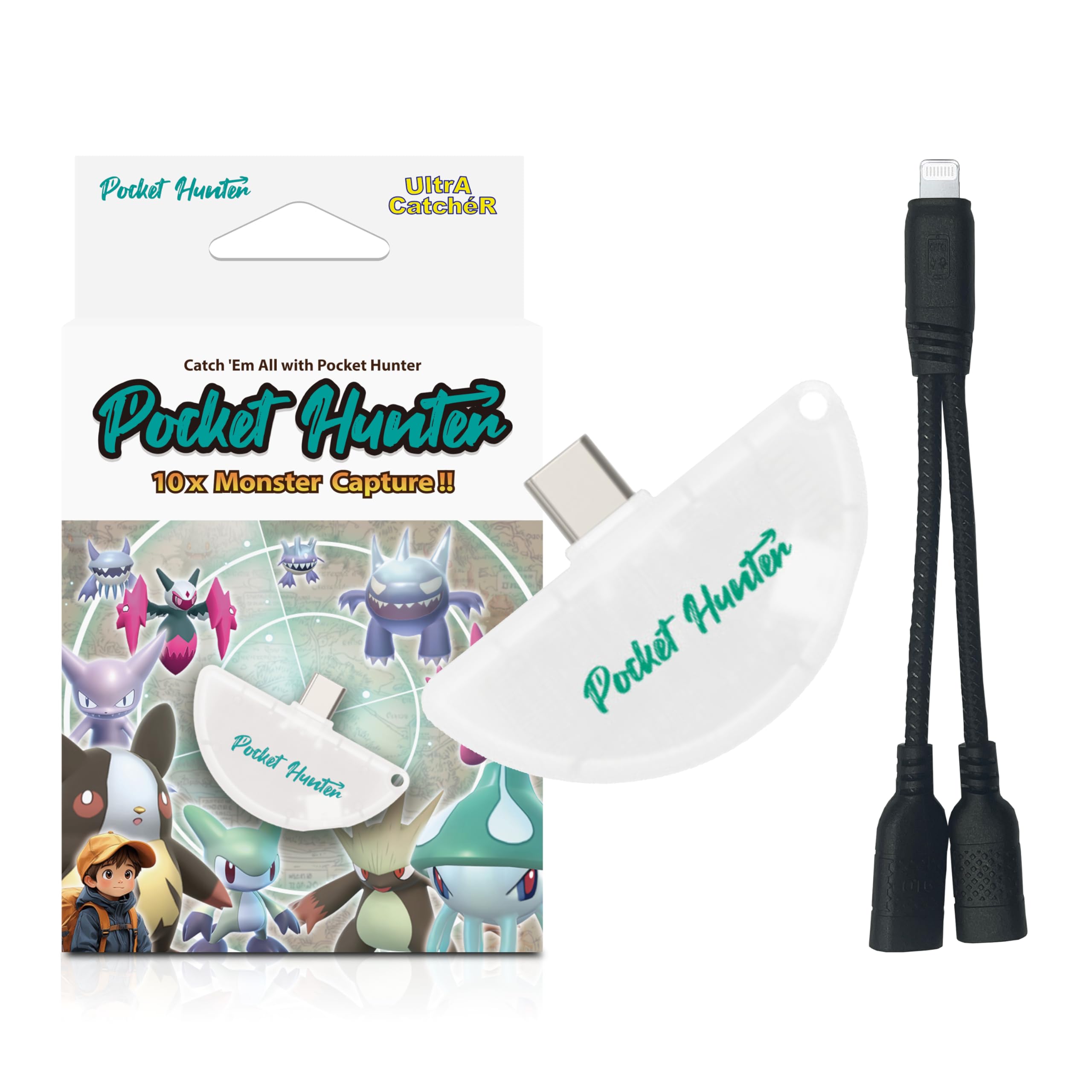 Pocket Hunter - Auto Catch Device for Mobile Gaming | USB-C Plug and Play | No Charging Required | LED Pairing Pass-Through Charging