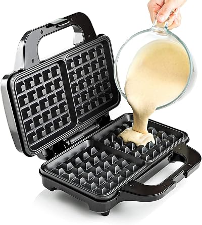 Global Gourmet Square Waffle Maker 1000W Non-Stick Deep Plates with Recipes