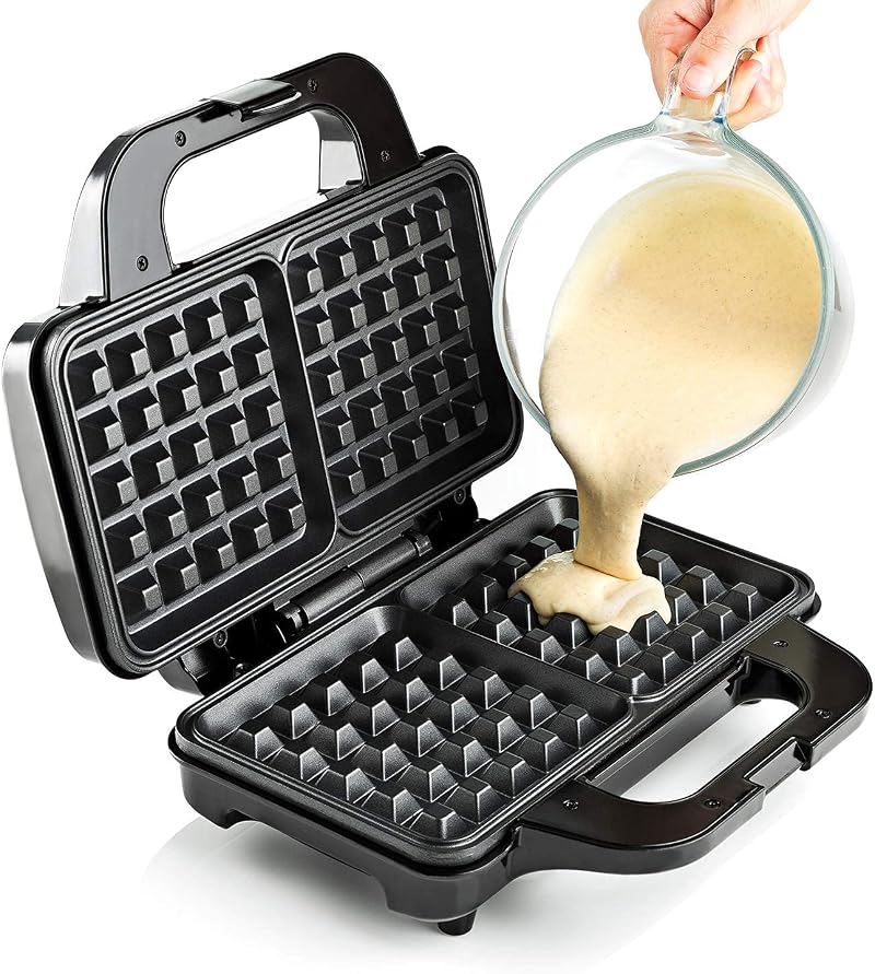 Global Gourmet Square Waffle Maker 1000W Non-Stick Deep Plates with Recipes