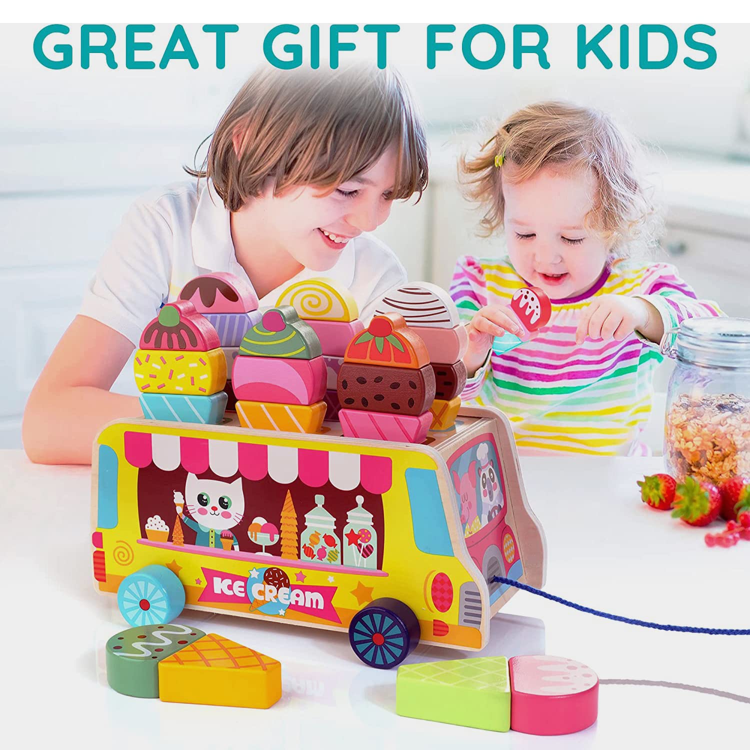 Homehalo Pretend Play Set, Wooden Toys, Montessori Toys, Ice Cream Set, Wooden Toys, Interesting, Peping, Shape Matching, Educational Toys, Toys, Pretend Play Kitchen, Magnet, Freely Combined, Kids,