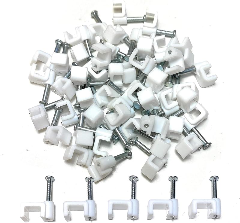 TR Cable 50x White Plastic Flat Wire Cable Clips 6mm TV Phone Internet Lead