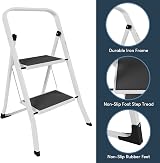 Home Vida 2 Step Ladder Heavy Duty Steel Folding White 150kg Load view 7