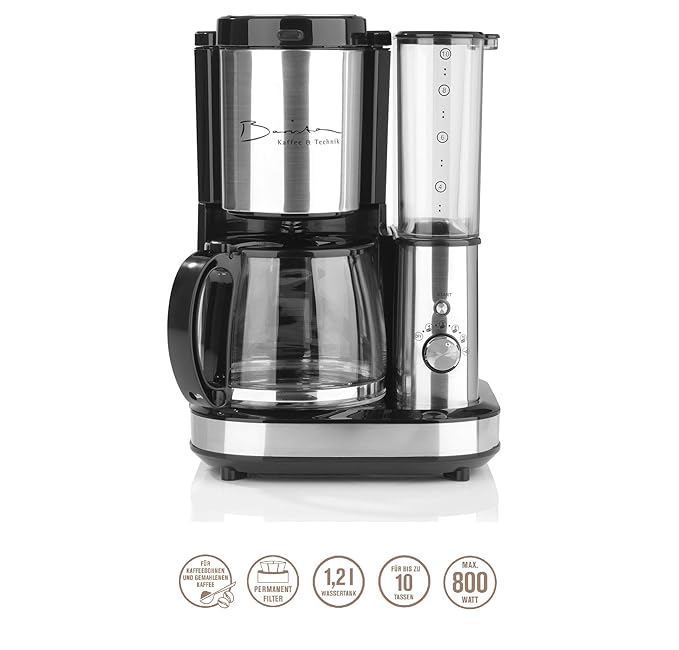 GOURMETmaxx Barista Kaffeemaschine Edelstahl, Schwarz Fassungsvermögen Tassen=10 mit Mahlwerk