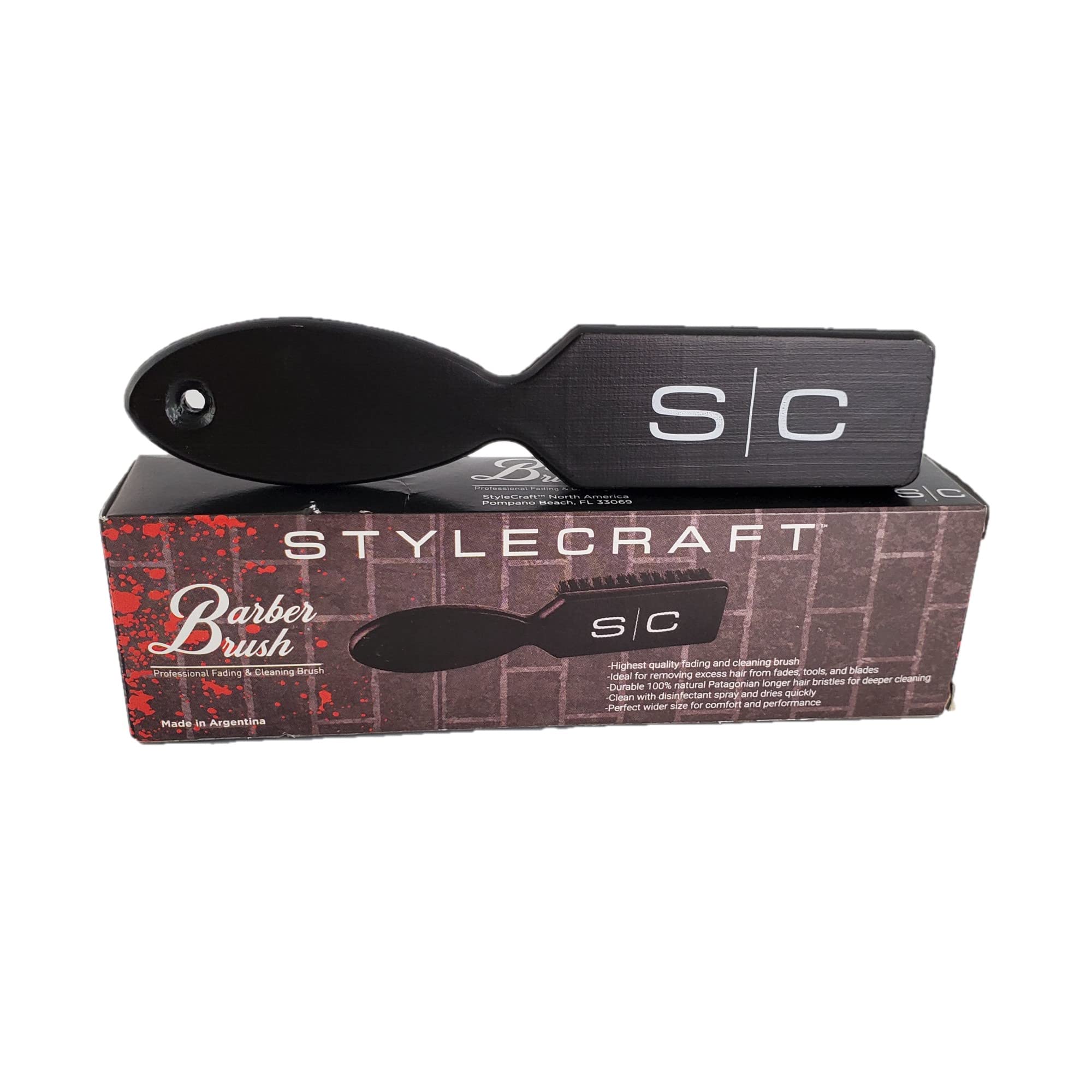 StyleCraft Professional Barber Patagonian Gentle Natural Bristle Fade Brush, Beard Brush, Cleaning Brush