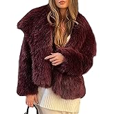 Yimoon Womens Faux Fur Coat Lapel Open Front Fluffy Shaggy Jacket Winter Warm Furry Overcoat