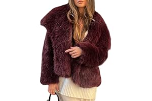Yimoon Womens Faux Fur Coat Lapel Open Front Fluffy Shaggy Jacket Winter Warm Furry Overcoat