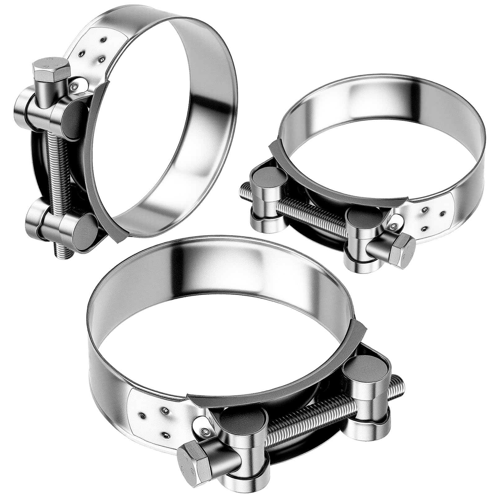 T Bolt Hose Clamps 74-79mm Exhaust Pipe Clamp 3 Pieces Heavy Duty Tube Clamps 304 Stainless Steel Bolt Clip Band Width 24mm for Exhaust Hose Water Pipe Attachment