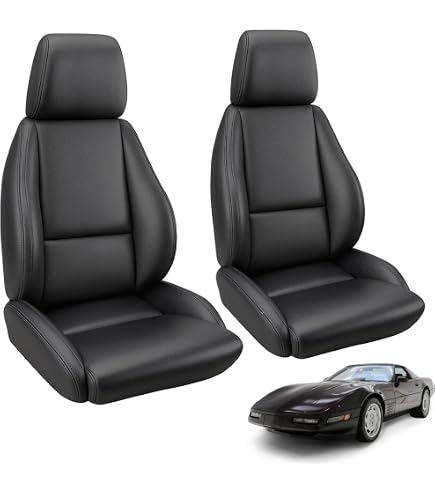 IGGEE Custom Fit Front Seat Covers For 1984-1993 Chevy Corvette C4 - Black/Yellow Faux Leather, Pair