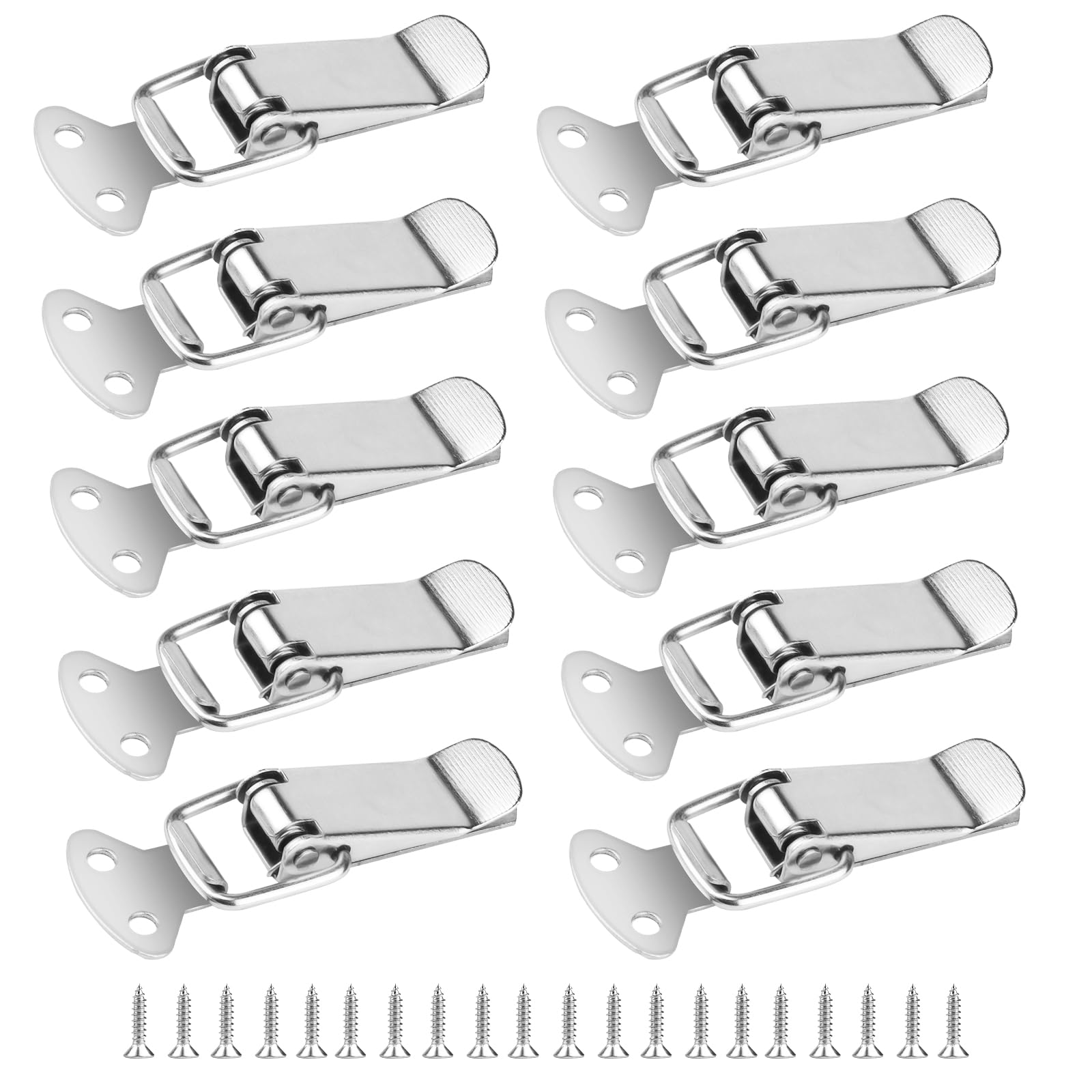 10 Pcs Spring Loaded Toggle Latch Hasps, Tension Clasp, Stainless Steel Duck Billed Buckle Latch Catch, 56mm Lever Clasp Latches Catch Clamp Clip for Drawer Cabinet Case Toolbox, with 40 Screws