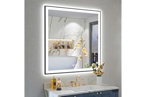 YEELAIT 36x36 Inch LED Bathroom Mirror with Lights (Front Lit and Backlit) Black Framed Lighted Vanity Mirror for Bathroom Wall Dimmable Anti-Fog Memory Shatter-Proof Horizontal/Vertical