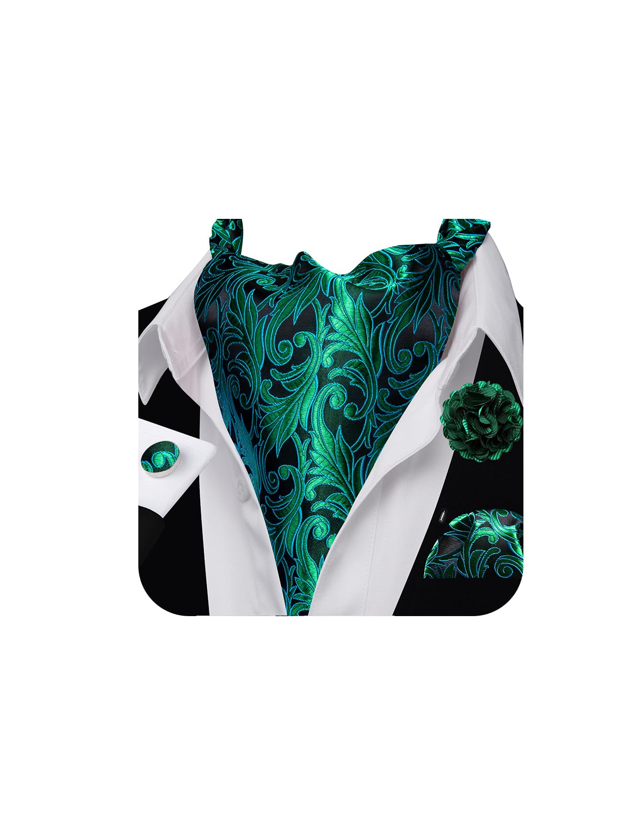 Ailisus Cravat Tie and Lapel Pin Set Mens Green