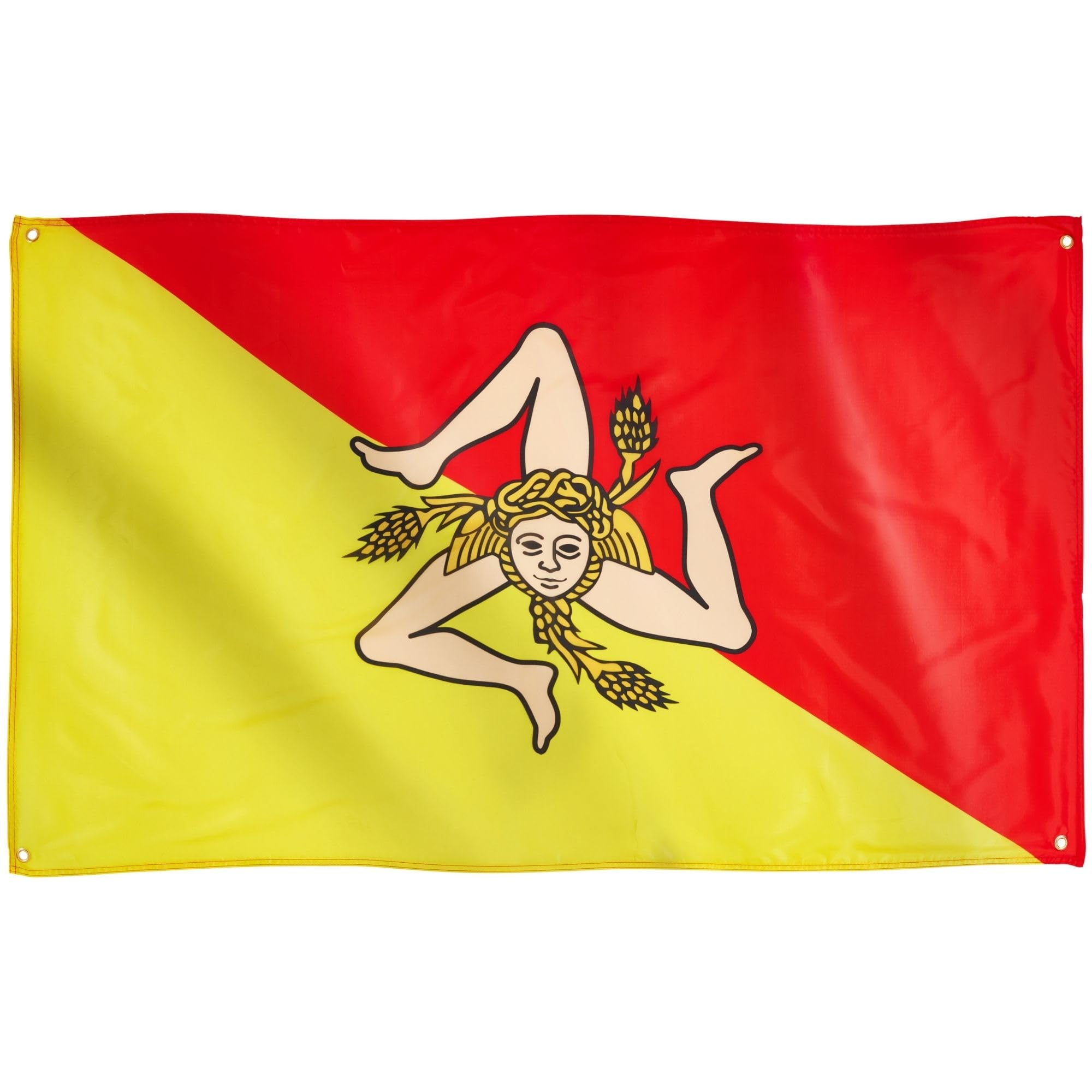 Runesol Sicily Flag, 91x152cm, 3ft x 5ft, 4 Grommets, Eyelet In Every Corner, Sicilian, Trinacria, Medusa, Premium Flags, Inside, Outside, Vivid Colours