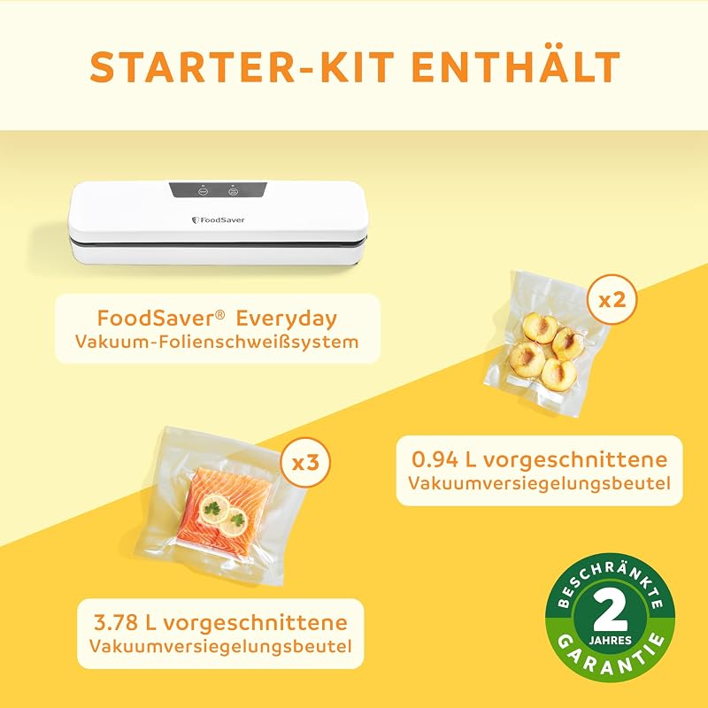 Everyday Vakuumiergerät | hält Lebensmittel bis zu 5X länger frisch | Vakuumierer in kompaktem Design für eine effiziente Aufbewahrung | mit 5 Vakuumierbeuteln (0,94L & 3,78L) | VS0290X — Foto 6 von 7