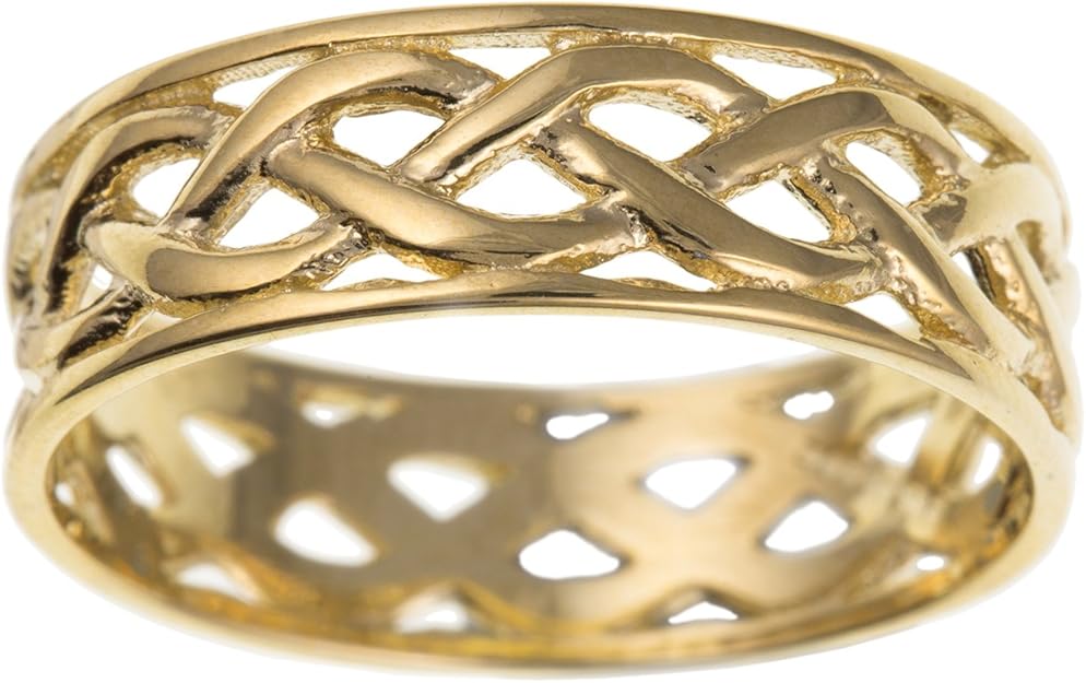 Mens 9ct Yellow Gold Open Celtic Knot Wedding Band Ring 7MM Wide