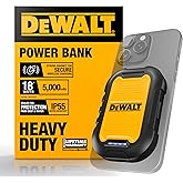 DEWALT Heavy Duty Magnetic Power Bank 5,000mAh, Rugged Wireless Portable Charger 18W Fast Charging Battery Pack, USB-C to C w