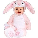 Infant Pink Rabbit Costume | Baby Fluffy Bunny Outfit with Jumpsuit, Headpiece, Mitts, & Booties | Easter or Halloween