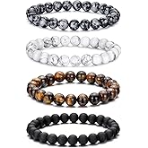 RANKEEF Tiger Eye Bracelet For Men 8MM Natural Stone Stretch Adjustable Black Crystal Beaded Bracelet for Men Women Gifts