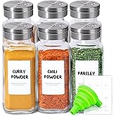 ComSaf Spice Jars with Shaker lids Adjustable, 8oz 6PCS,9 DIY Labels, Spice Jars Trial Set & Supplement Set, Empty Ingredient Containers and Square Ingredient Bottles for Kitchen and Seasoning