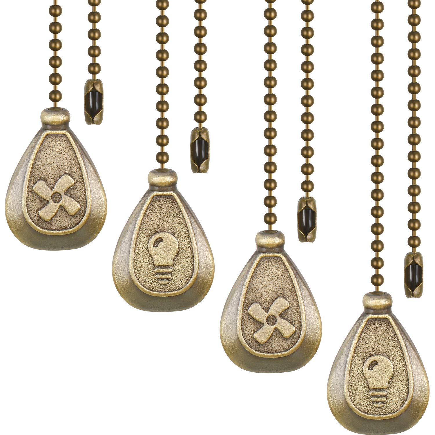 Photo 1 of 4 Pieces Ceiling Fan Pull Chain Extender Ornament 12 Inch Ceiling Pull Chain Extension Classic Drop Shaped Pendant Beaded Ball Cord for Fan light lamp decorative with Connector(Bronze)