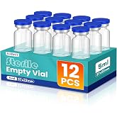 FURWEY 5ML Sterile Vials, Glass Empty Vials for Injection, 12 Pack | Sterile Vials with Self Healing Injection Port and Sealing Cap, Glass Sterile Vials for Injections（Empty Vial, No Liquid）