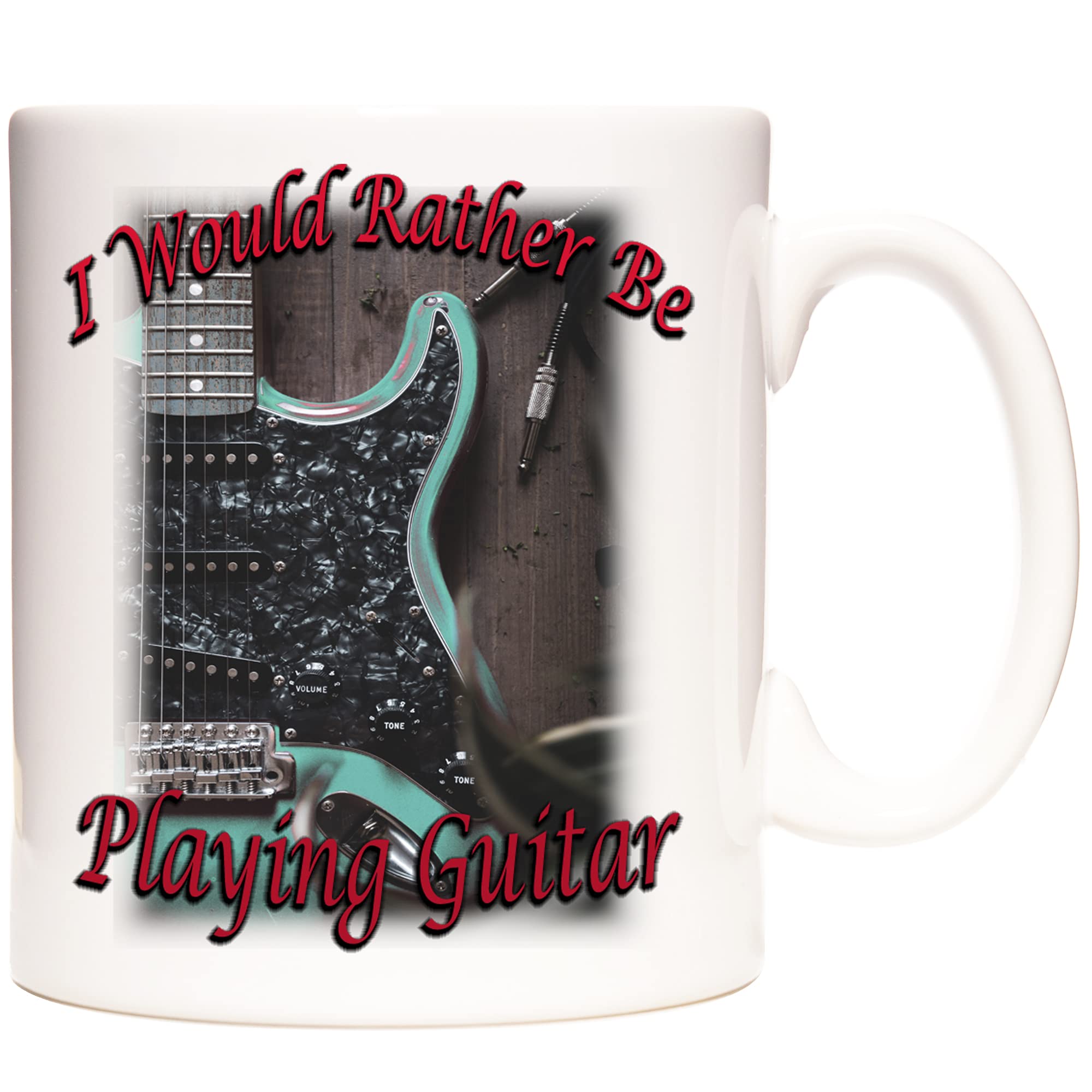 Stoneys Badges I Would Rather Be Playing Guitar Mug – Electric Guitar Coffee Cup for Musicians, Guitarists & Music Lovers – Teal Guitar Photo Design – Gift for Players, Bands & Music Teachers