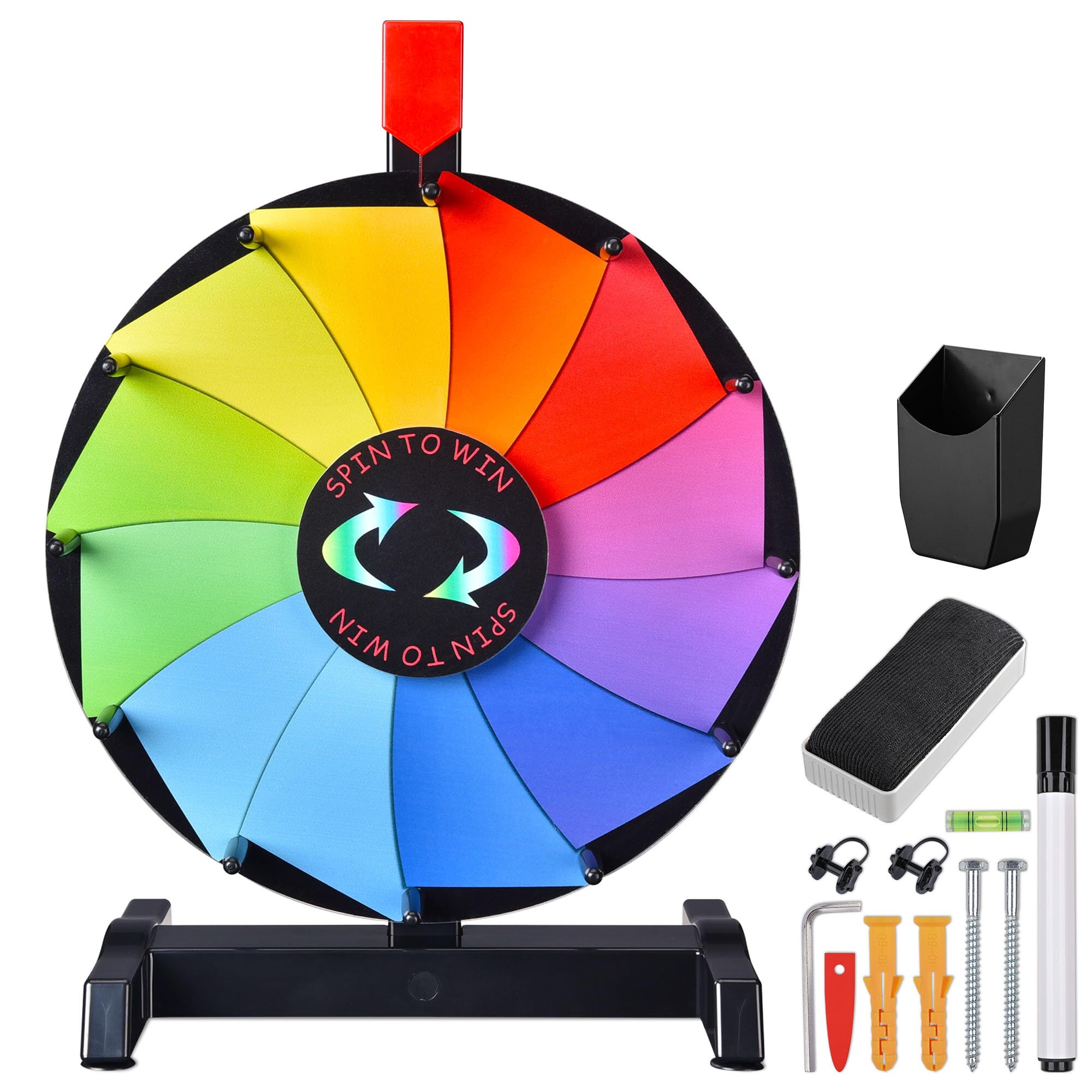 Photo 1 of WinSpin 12 Inch Prize Wheel - Carnival Games Roulette Wheel with Dry Erase Marker - 12 Slots Tabletop and Wall Mounted Heavy Duty Spinning Wheel for Trade Shows, Parties and Outdoor Events