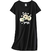 Inadays Women's Cotton Nightgown Sleepwear Short Sleeves Nightshirt Casual Print Sleepdress Loose Comfy Pajama