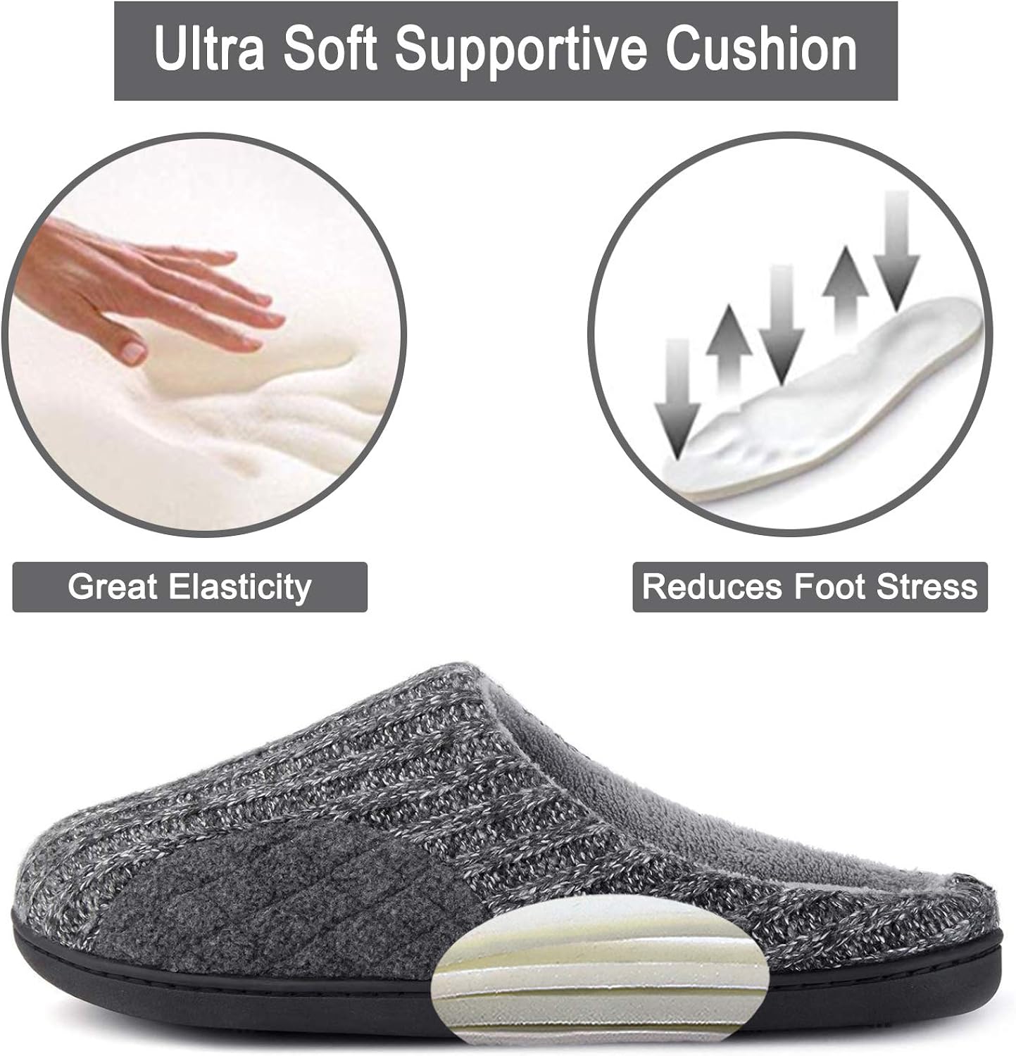  | ULTRAIDEAS Men's Cashmere Cotton Knitted Slippers with Cozy Memory Foam and Fuzzy Coral Fleece Lining, Slip on Clog House Shoes with Anti-Skid Indoor Outdoor Rubber Sole | Slippers