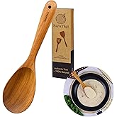 Teak Wooden Spoon & Ladle for Cooking – Handmade Natural Teak Wood Spoon and Ladle, Wooden Utensils for Nonstick Cookware, Durable Long Handle Kitchen Tools