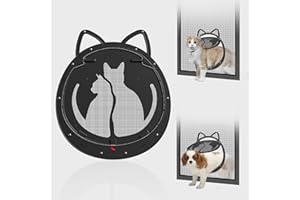 ALUMANI Cat Screen Door,Inside Opening 9.5 * 10 Inch Cat Door for Screen Door,Patent Desigh Pet Screen Door with Lockable Magnetic Flap for Cat Door,Black