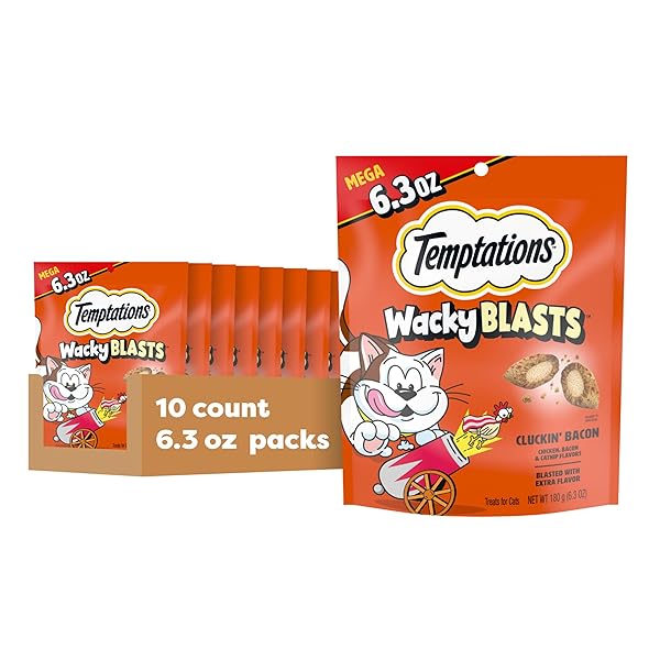 TEMPTATIONS WACKY BLASTS CAT TREATS, CLUCKIN’ BACON FLAVOR,...