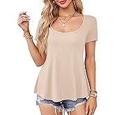 Amoretu Womens Scoop Neck Tshirt Short Sleeve Shirts Swing Tunic Tops Loose Fit