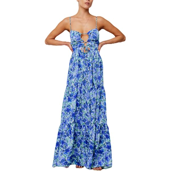 Women's Long Beach Dress Sleeveless Spaghetti Strap Cross Tie-up Front  Floral Print Dress Midi Slip Dress (Purple, XL) at Amazon Women's Clothing  store