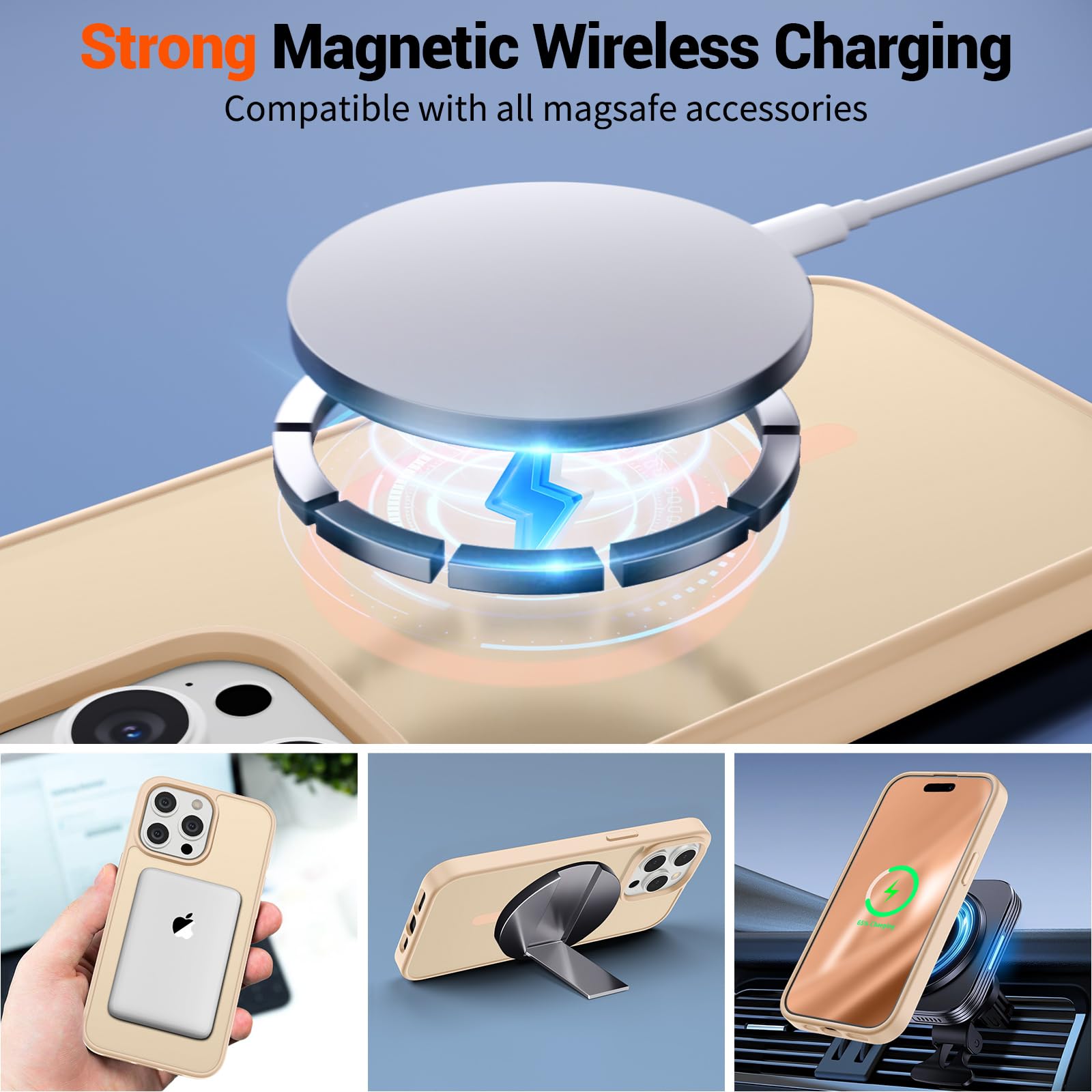 SUPFINE Magnetic for iPhone 15 Pro Max Case (Compatible with MagSafe) (Military Grade Drop Protection) Slim Translucent Matte Shockproof with Anti-Fingerprint Phone Case,Sand Pink