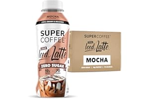 SUPER COFFEE, Keto Protein Coffee (0g Added Sugar, 10g Protein, 70 Calories) [Mocha] 12 Fl Oz, 12 Pack | Iced Smart Coffee Drinks