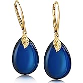 Amber by Mazukna Leverback Earrings for Women – Gold-Plated 925 Silver Drop Earrings with Natural Blue Baltic Amber Piece, Lightweight Jewelry with Secure Closure for Everyday Elegance