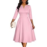 Nmoder Midi Dresses for Women, Semi Formal Fit and Flare 3/4 Sleeve V Neck Work Dress with Pockets