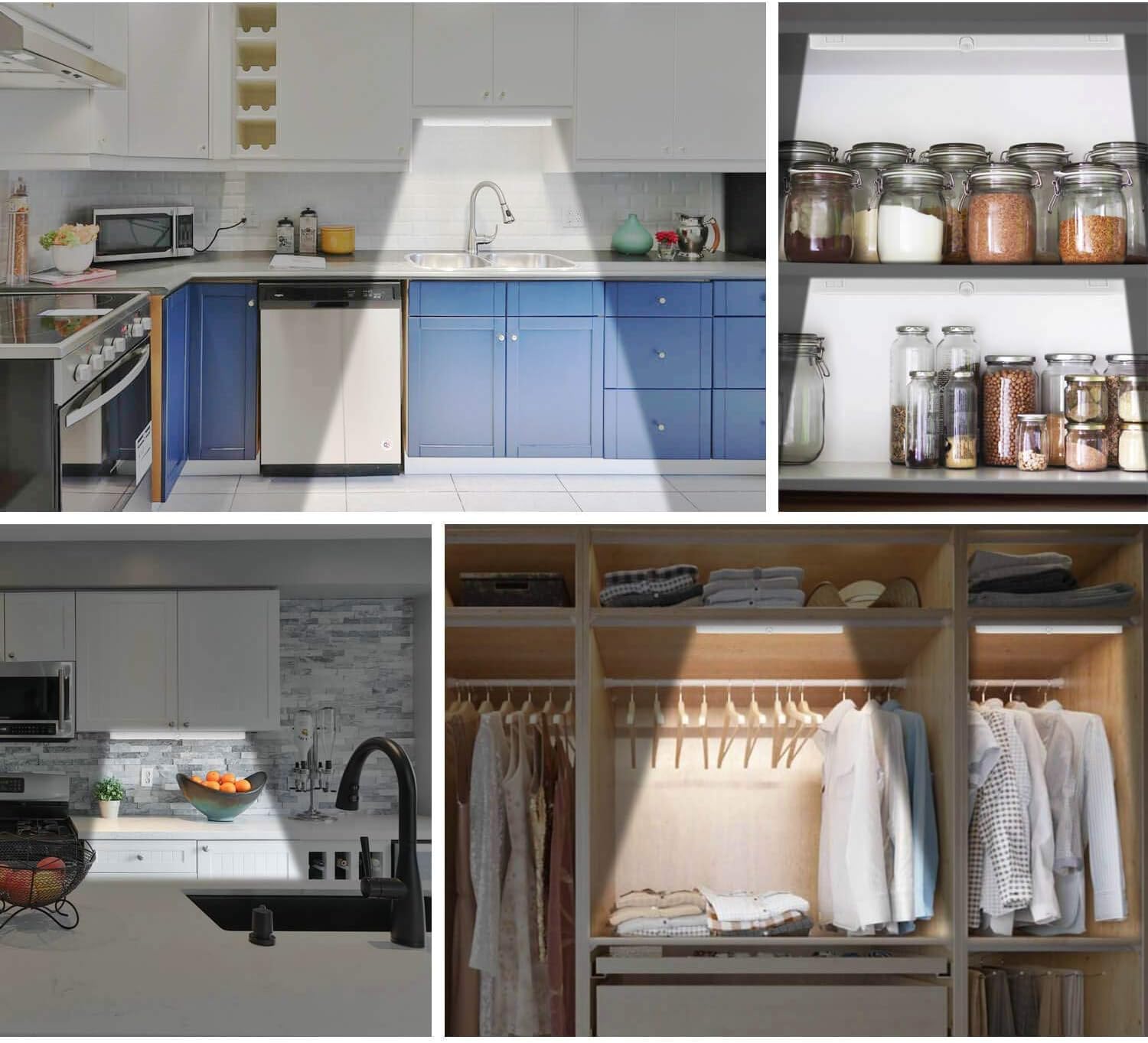 T01L LED Closet Light - BLS Super Bright 20 LED Under Cabinet Lighting Battery Powered/DC Input Wireless Motion Sensing Light, Auto On Off Switch, Motion Sensor & Light Sensor, Light Beam Adjustable - - 