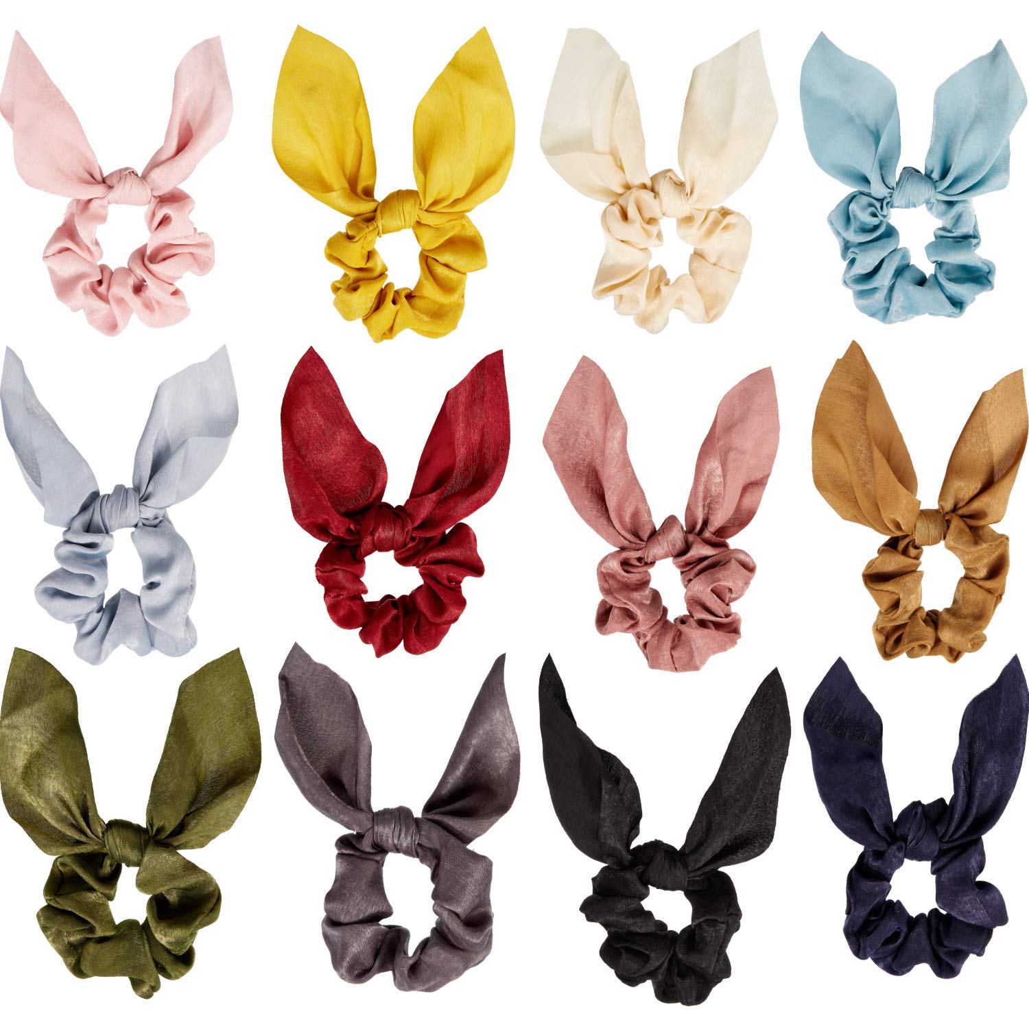 Photo 1 of Yaomiao 12 Pieces Bow Hair Scrunchies Bunny Ear Scrunchies for Bow Silk Bowknot Bobbles Elastic Hair Ties Ropes for Women(Satin Silk)