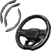 3 Piece Carbon Fiber Steering Wheel Cover, Car Steering Wheel Cover for Men/Women, Anti-Slip, Comfortable Grip, Durable, Universal for 99% Car Interior Accessories (Black)