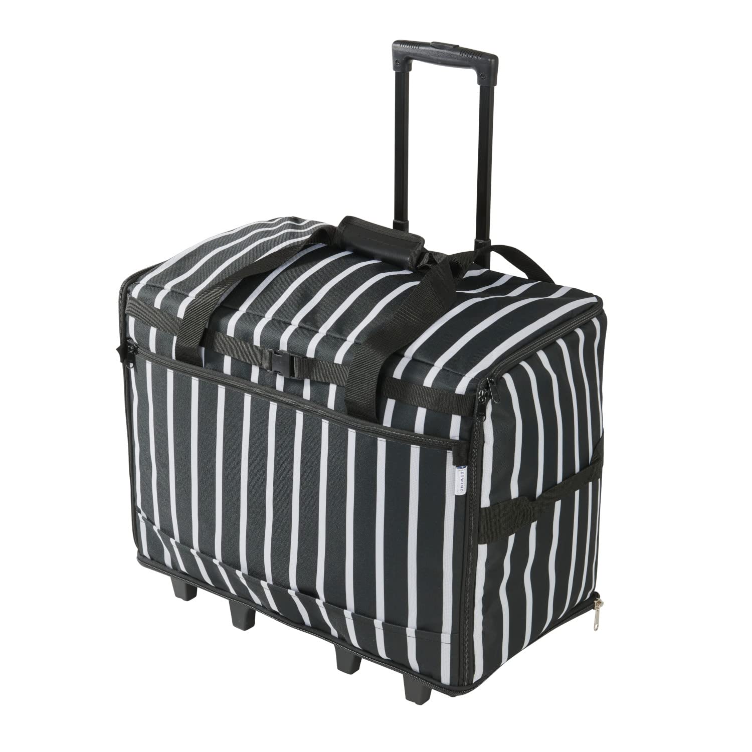Extra Large Sewing Machine Trolley Bag on Wheels in a Durable Black Fabric with White Stripes, 63 x 43 x 30cm | Birch 006107/STRIPE-BLK