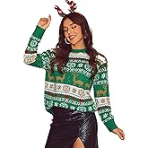 Miessial Women's Knitted Christmas Pattern Sweater Comfy Crewneck Long Sleeve Pullover Sweater