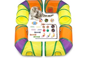 RETRO SHAW 25 Pcs Cat Toys Set,Kitten Toys for Indoor Cats,Collapsible Cat Tunnel Tubes Interactive Feather Teaser Wand Toy for Kitten Cats Springs Mouse Crinkle Toys Rainbow Football Cat Ball with Bell Toy