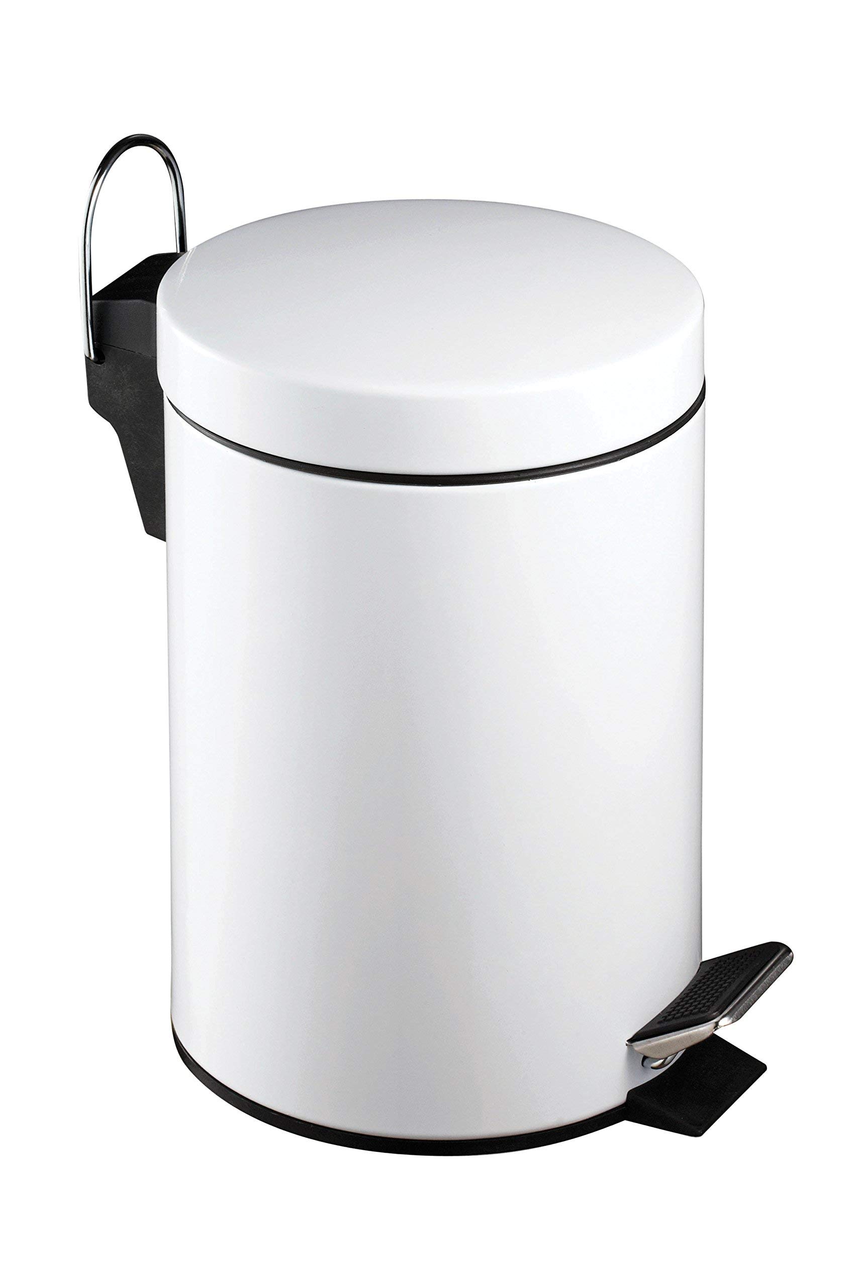 Premier Housewares 506422 Pedal Bin White Kitchen Bin Stainless Steel Bathroom Bin Pedal Push Kitchen Bins Recycling Bins 3 L H26 x W17 x D23cm