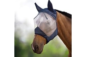 Harrison Howard CareMaster Horse Fly Mask Half Face with Ears Black/Silver Retro Large Full Size
