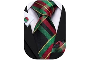 Barry.Wang Designer Classic Ties for Men Set Formal Pocket Square Cufflink Check Plaid