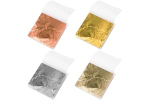 Aiyorse 200 Sheets Gold Leaf Imitation Decoration Gold Leaf Flakes Gold Leaf Edible Dessert Gold Foil Flakes Multifunction Go