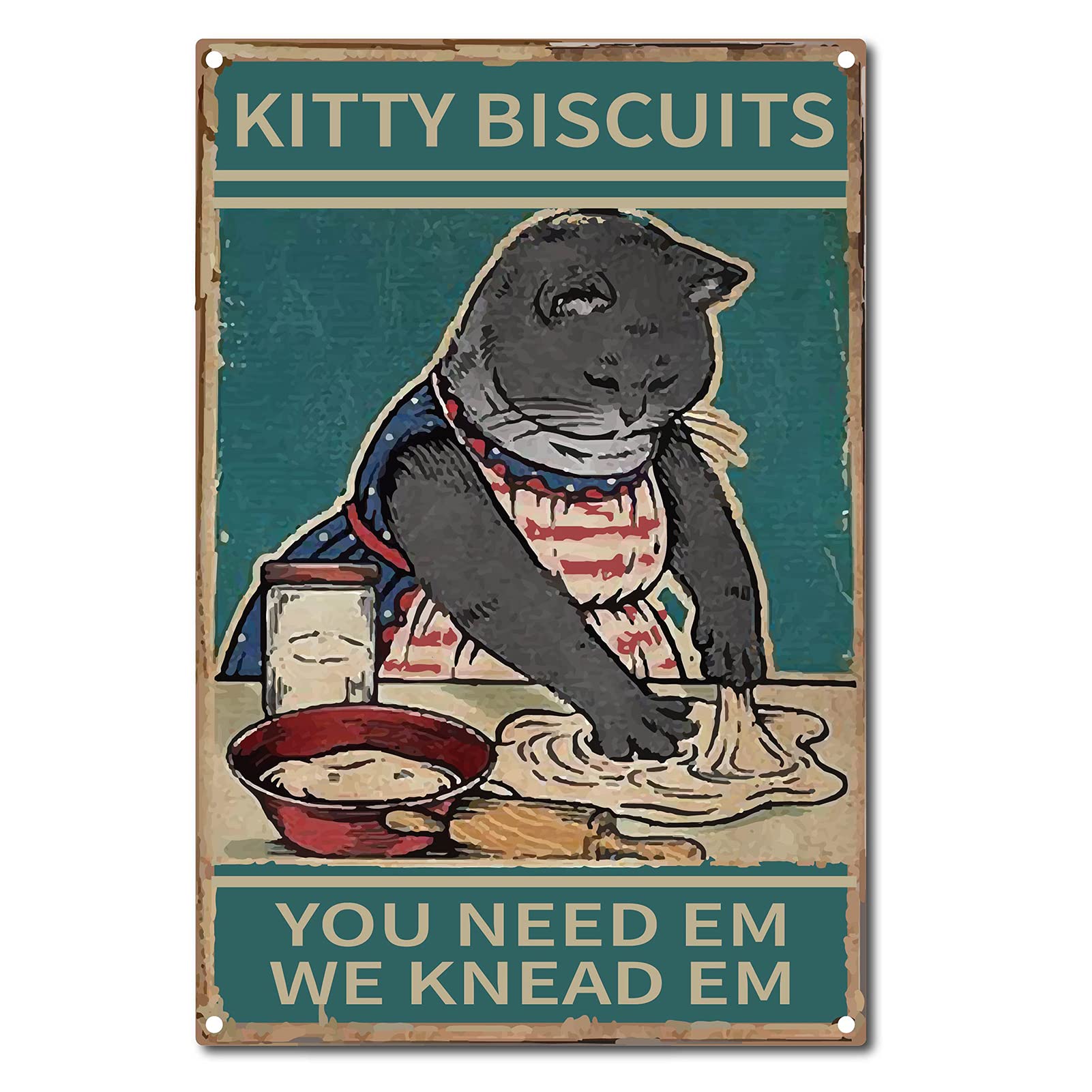 CREATCABIN Cat Metal Tin Sign Kitty Biscuits We Knead Em You Need Funny Sign Vintage Retro Poster Bathroom Quote Vintage Sign for Farm Farmhouse Home Kitchen Cafe Wall Deocr 8 x 12 Inch