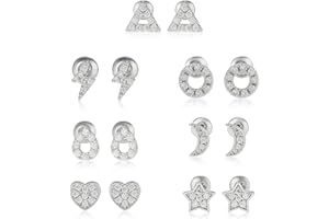 ABILITH 7 Pairs Stainless Steel Studs Earrings for Girls Hypoallergenic Earrings for Women CZ Studs Weekday Small Jewelry for Teen