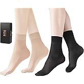 FITU Women's 10-24 Pairs (in Gift Box) Ankle High Sheer Nylon Socks Soft Tight Hosiery with Reinforced Toe